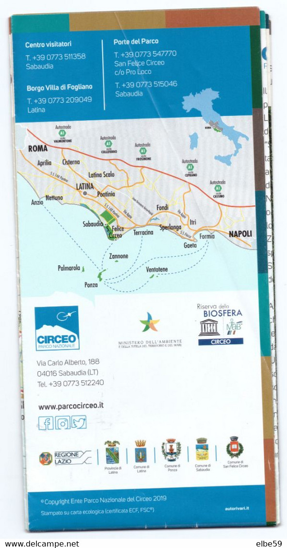 Regione Lazio, Parco Nazionale Del Circeo, Carta Turistica Pieghevole, 2019 - Toursim & Travels