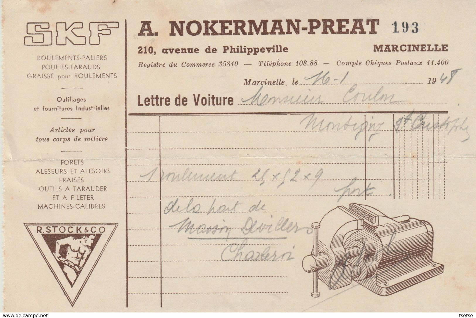 Facture / Document - A. Nokerman-Preat / Graisse Pour Roulements - Marcinelle -1948 - 1950 - ...