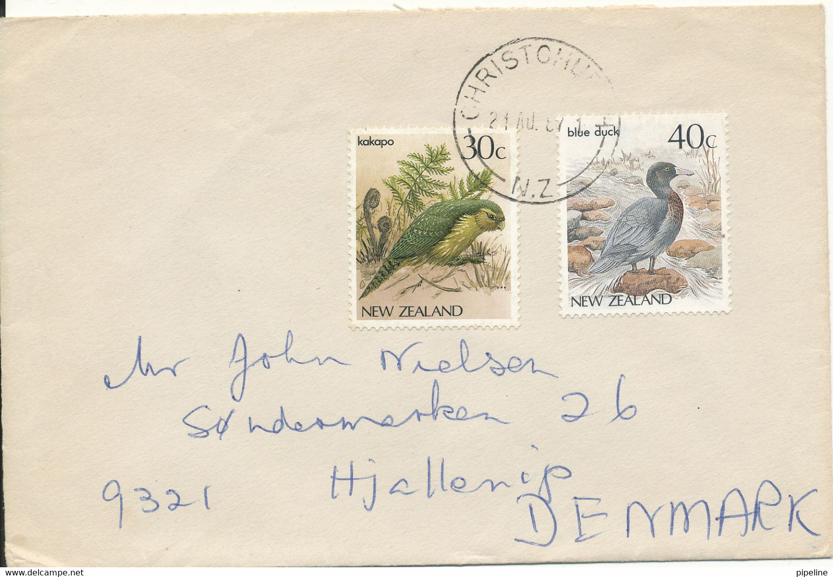 New Zealand Cover Sent To Denmark Christchurch 21-8-1987 BIRDS - Storia Postale