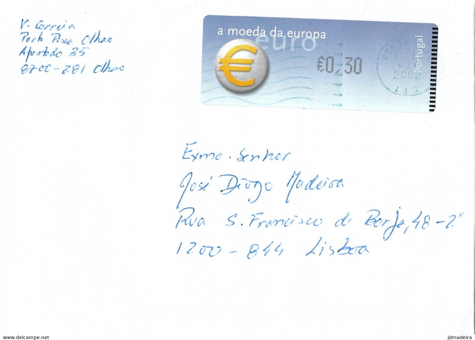 Portugal Cover With Euro ATM Stamp - Frankeermachines (EMA)