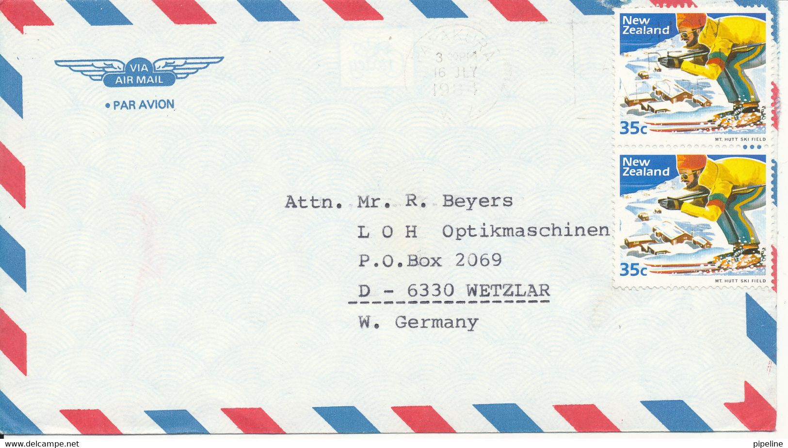 New Zealand Air Mail Cover Sent To Germany Papakura 16-7-1984 - Luftpost