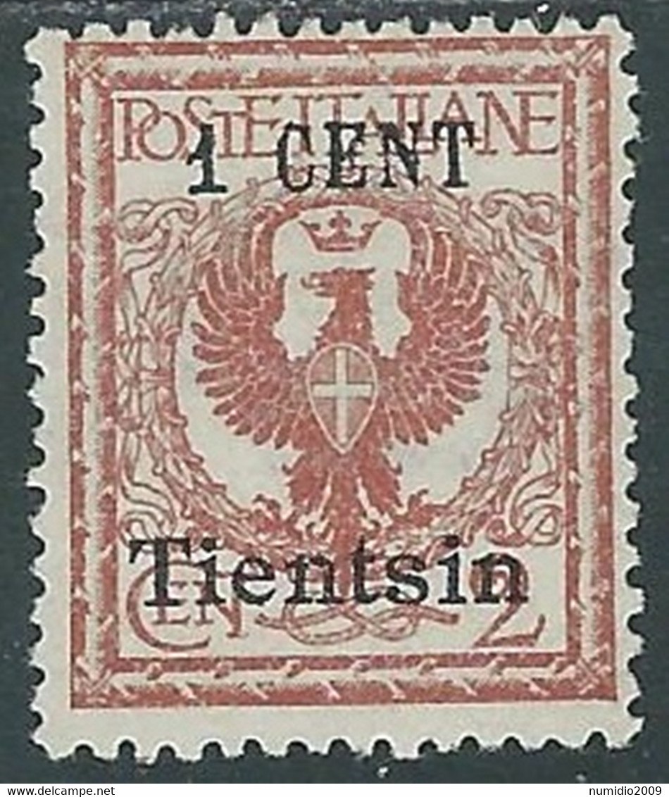 1918-19 CINA TIENTSIN AQUILA SOPRASTAMPATO 1 SU 2 CENT MH * - RF38-9 - Tientsin