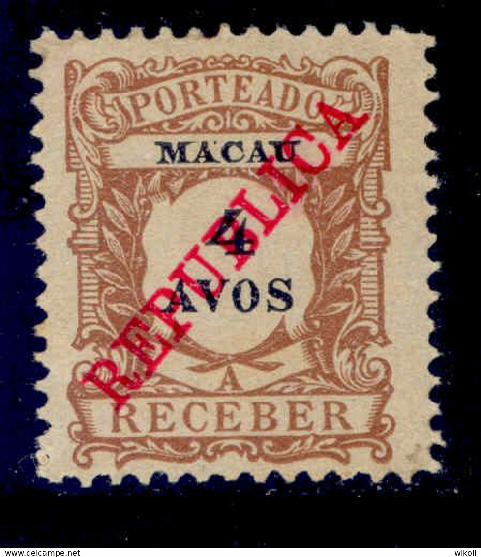 ! ! Macau - 1911 Postage Due 4 A - Af. P 15 - MH - Strafport