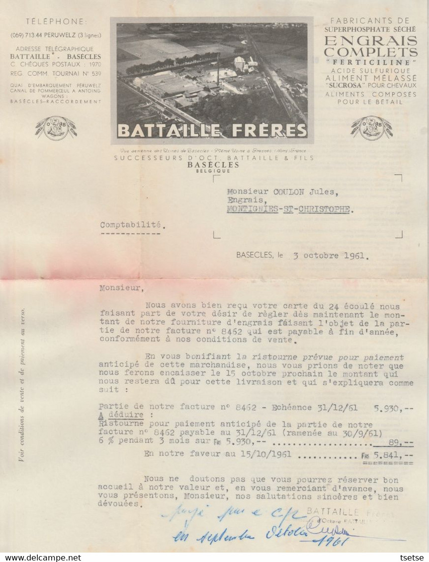 Facture / Document - Bataille Frères / Engrais Complets-Fabricant - Basècles - 1961 - 1950 - ...