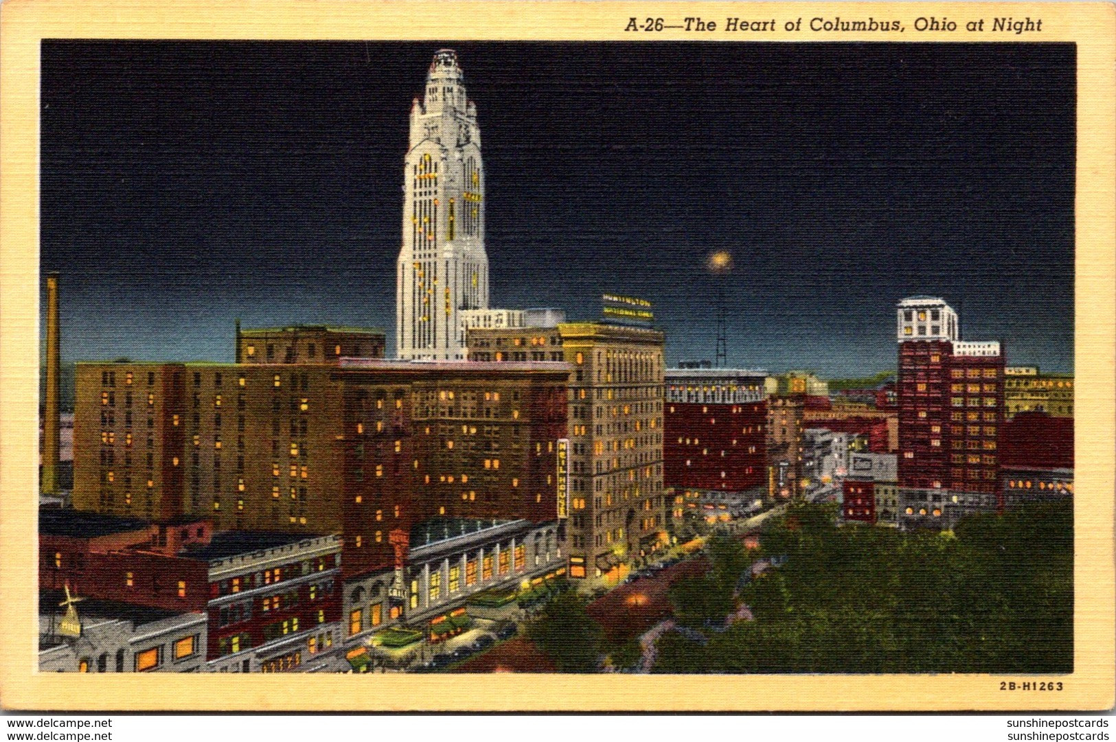 Ohio Columbus Heart Of The City At Night Curteich - Columbus