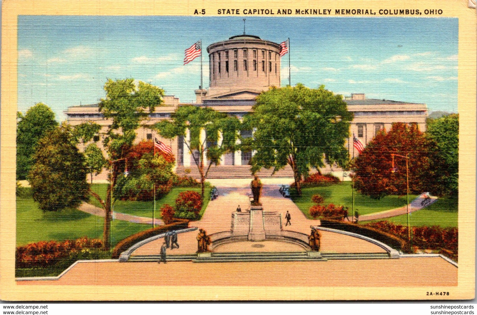 Ohio Columbus State Capitol And McKinley Memorial 1941 Curteich - Columbus