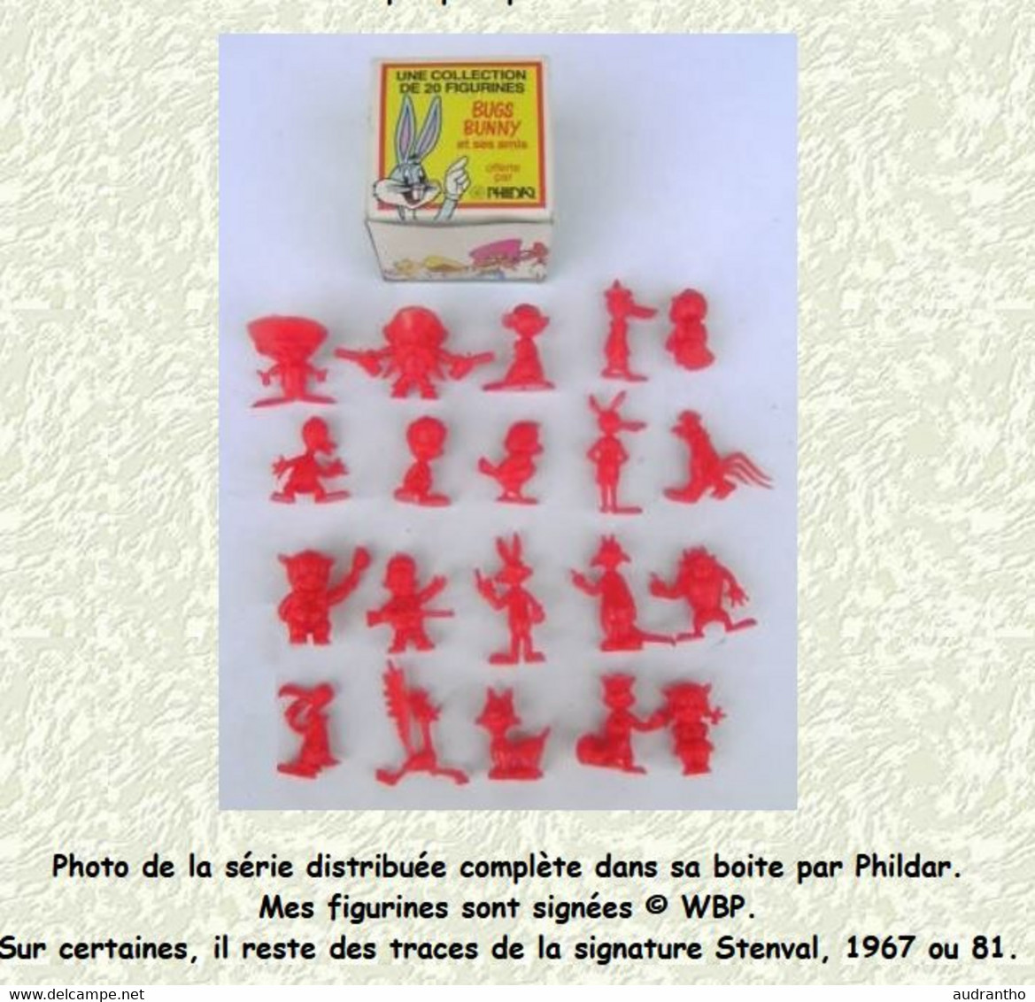 Lot De 14 Mini Figurine Monochrome Plastique Vintage 1967 BUGS BUNNY Et Ses Amis Taz Bip Bip Phildar - Figurines En Plastique