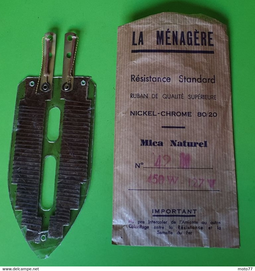 Ancienne RÉSISTANCE CHAUFFANTE "La Ménagère" Pour Fer à Repasser - Appareil ÉLECTRIQUE En RECHANGE 450 W - Vers 1940 - Other Apparatus