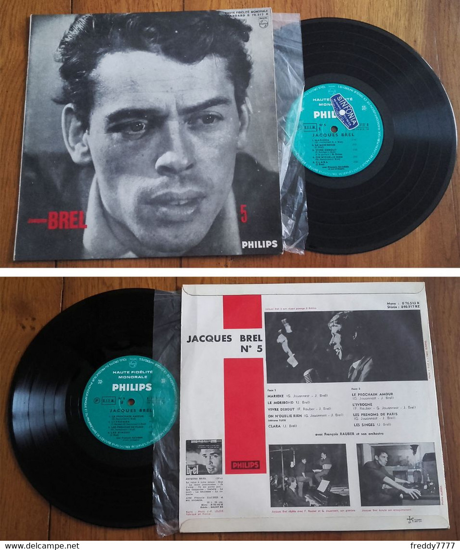 RARE French LP 25CM 33 RPM BIEM (10") JACQUES BREL N°5 (1961) - Collector's Editions