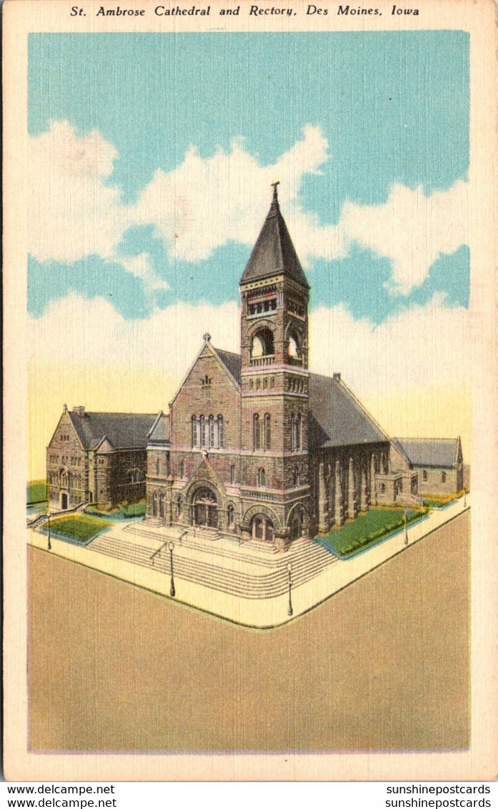 Iowa Des Moines St Ambrose Cathedral And Rectory 1942 - Des Moines