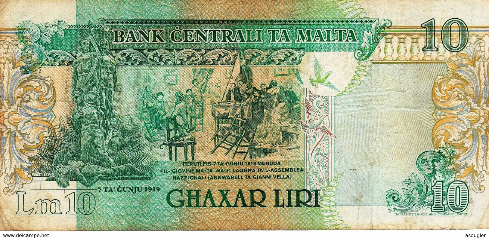 MALTA 10 LIRI LIRA 1989 P-43a VF "free Shipping Via Registered Air Mail" - Malte