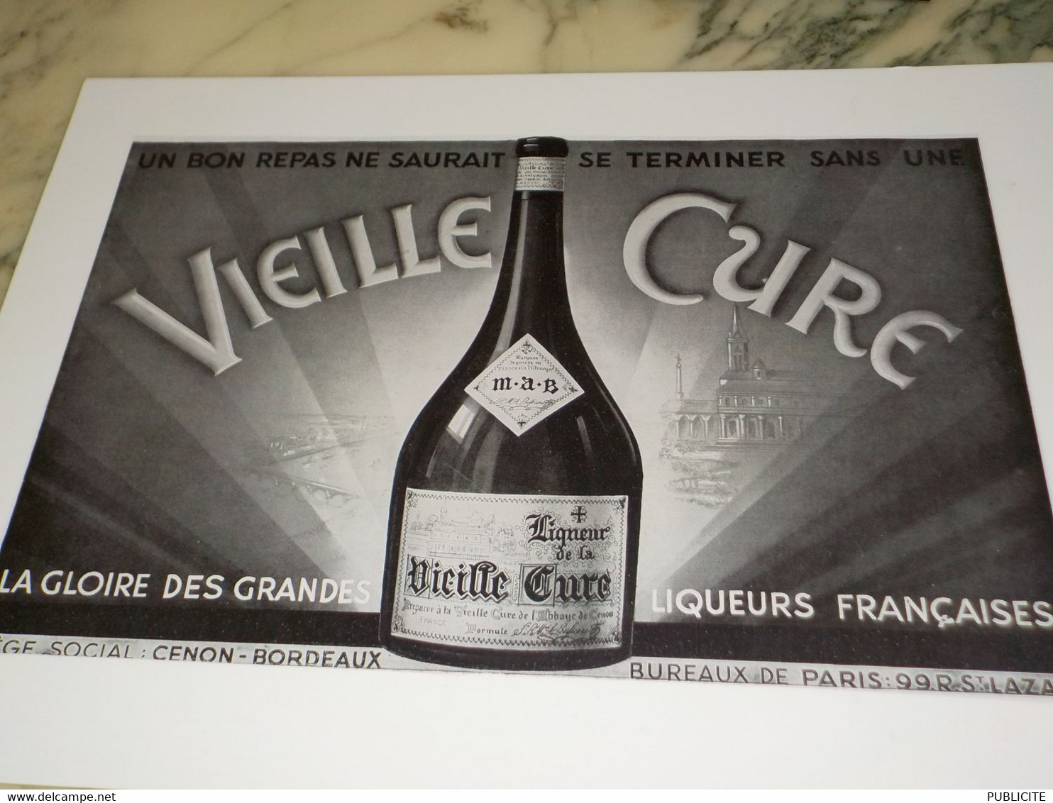 ANCIENNE PUBLICITE LIQUEUR VIELLE CURE 1938 - Alcools