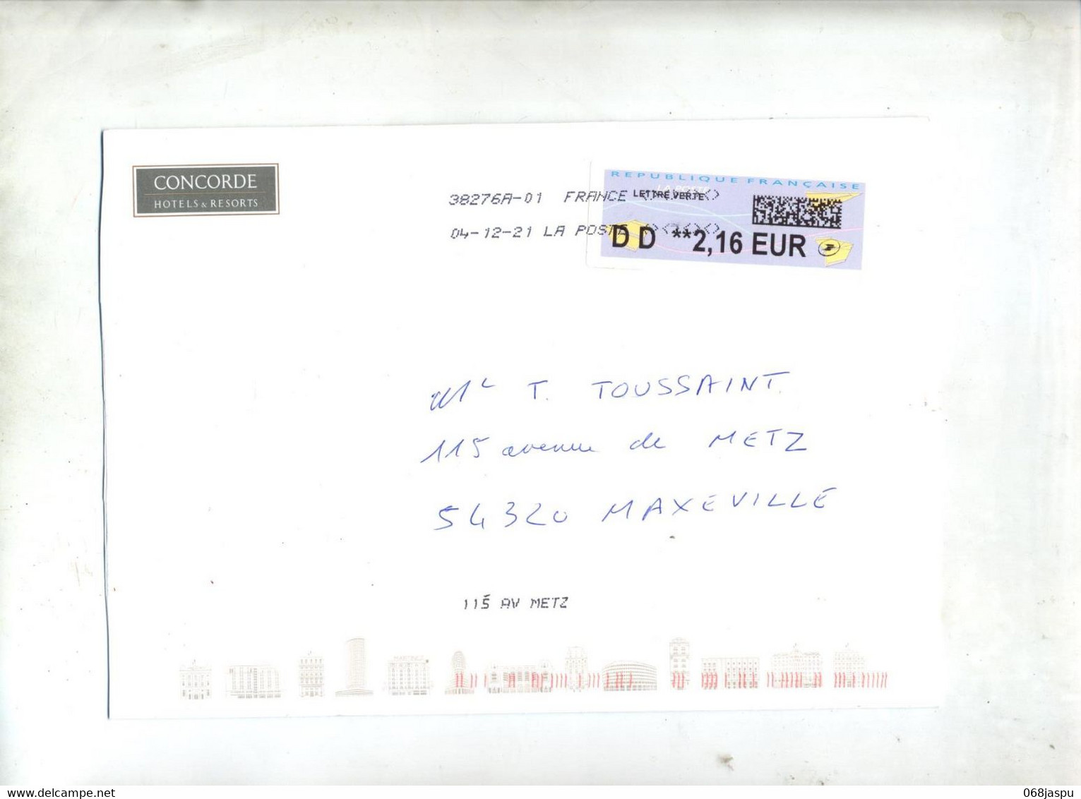Lettre Flamme Chiffree Sous Code Symbole Inegalite Sur Vignette Entete Hotel Concorde - 2000 « Avions En Papier »