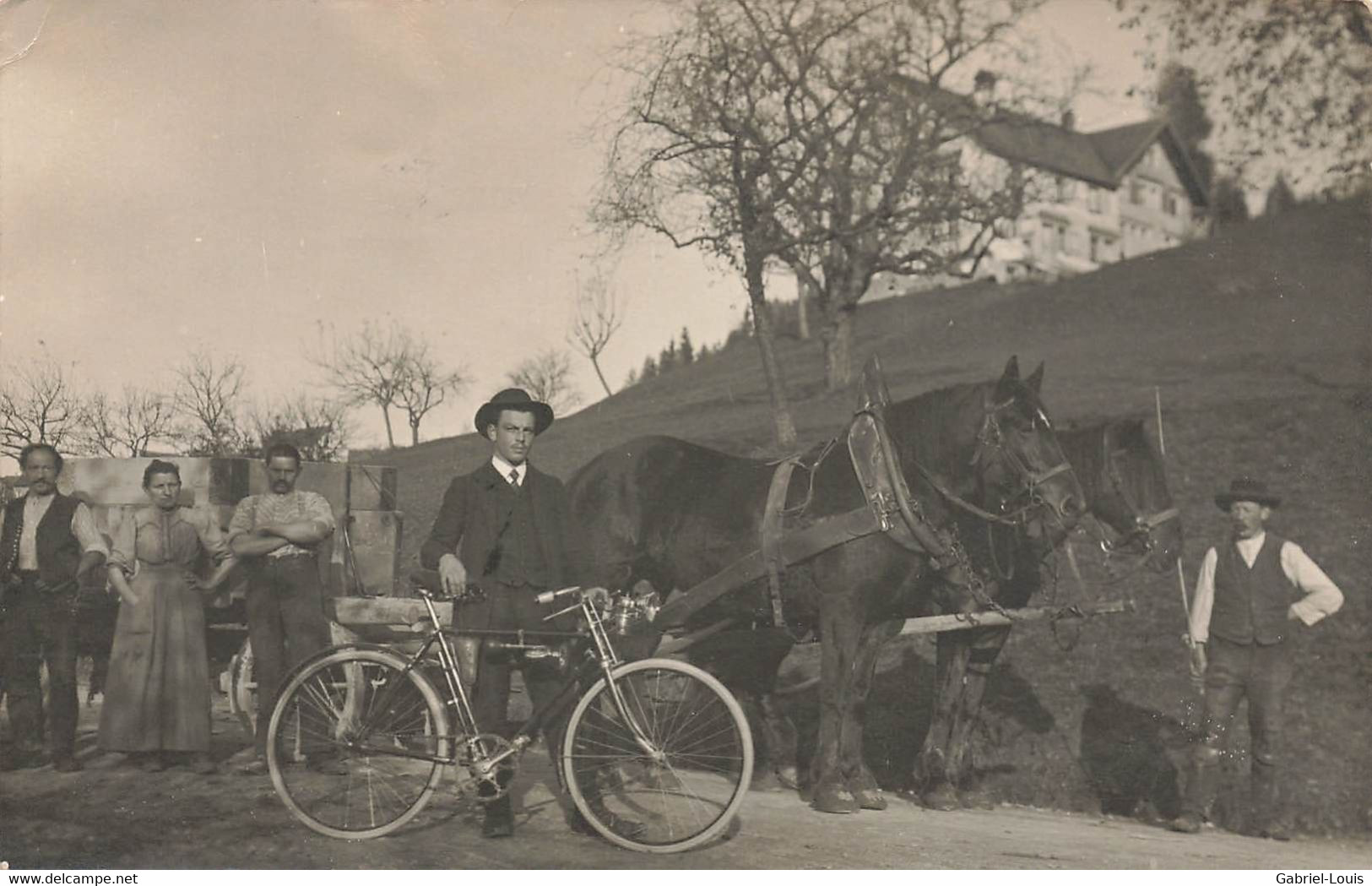 Cachet Rehetobel / Heiden Carte-Photo Zwei-Pferde-Gespann Fahrrad Animée 1912 - Heiden