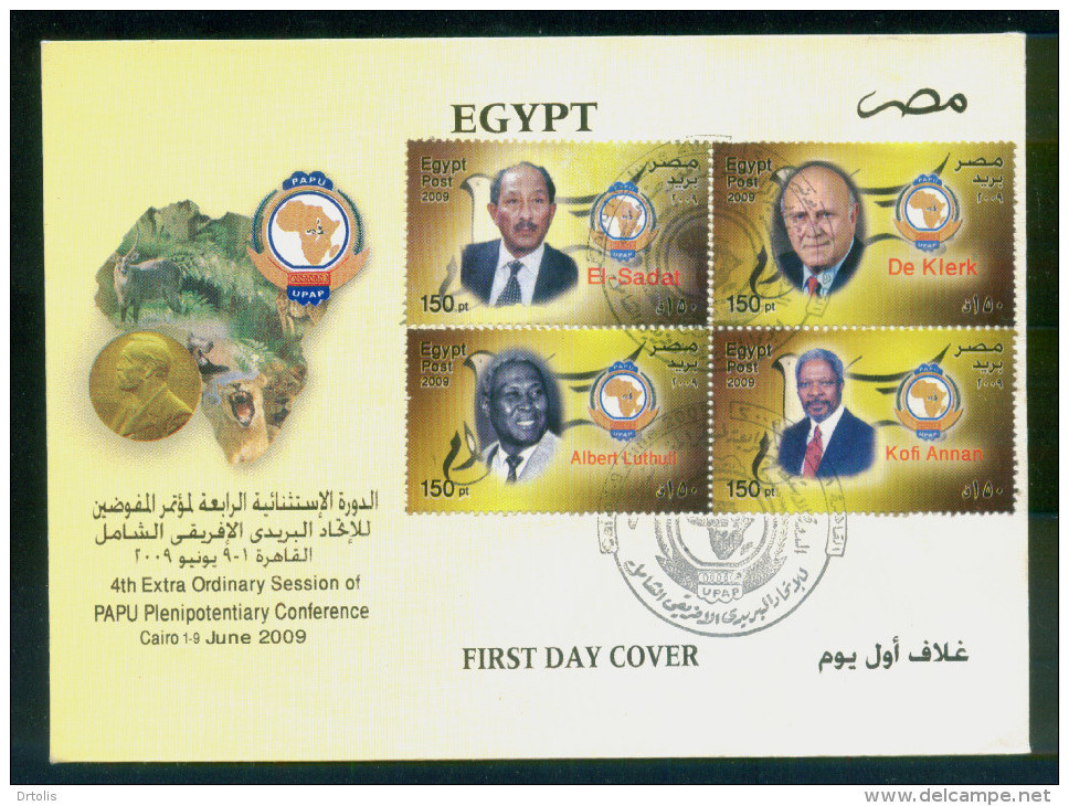 EGYPT / 2009 / SOUTH AFRICA / NOBEL PRIZE WINNERS FROM AFRICA  / 4FDCS - Storia Postale