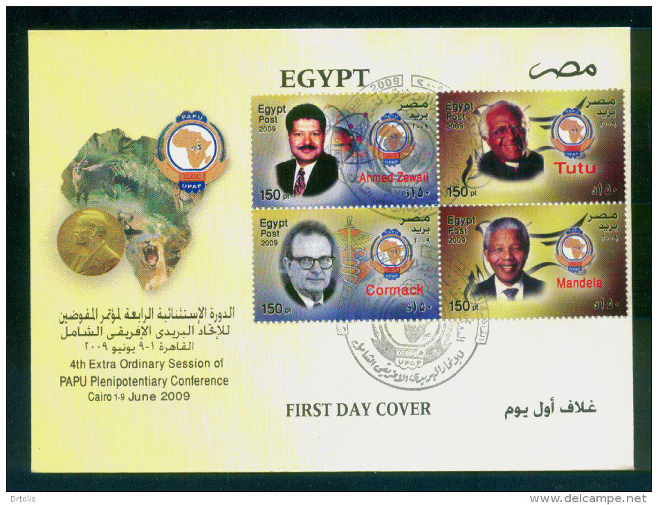 EGYPT / 2009 / SOUTH AFRICA / NOBEL PRIZE WINNERS FROM AFRICA  / 4FDCS - Lettres & Documents