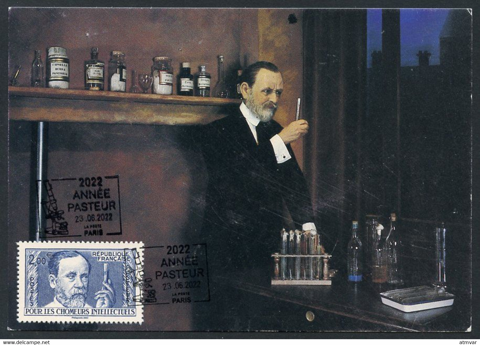 FRANCE (2022) Carte Maximum Card - Louis Pasteur, Année Pasteur, Pour Les Chômeurs Intellectuels, Laboratory, Test Tube - 2020-…