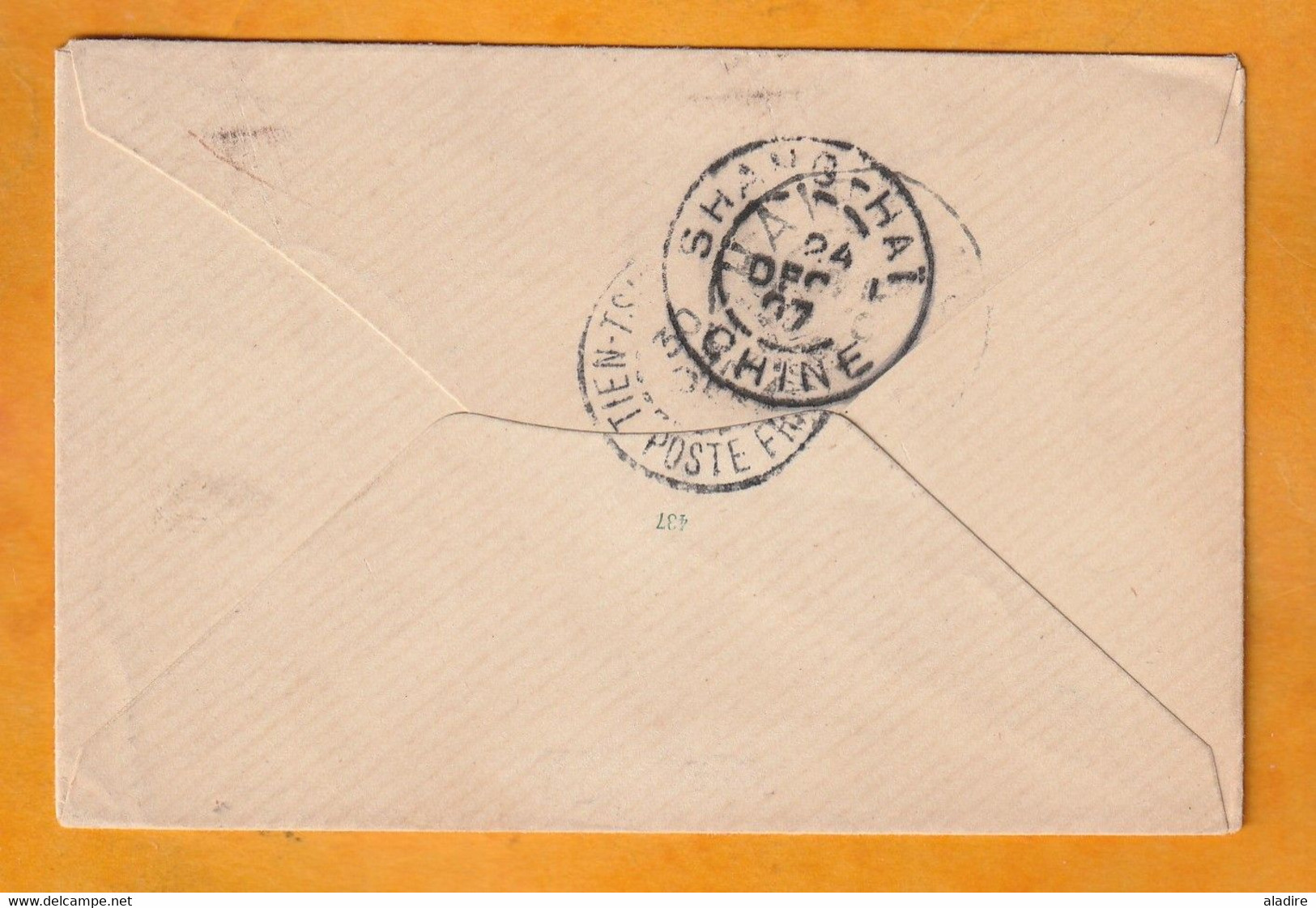 1907 - Entier Postal Enveloppe Mignonnette Type Grasset 5 C  De HANOI, Tonkin Vers Tien Tsin - Via Shanghai - Date 437 - Covers & Documents