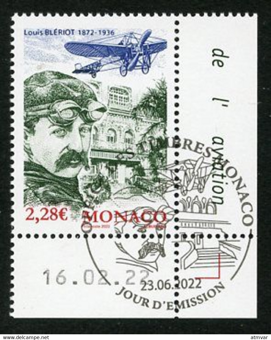 MONACO (2022) 150 Anniv. Naissance Louis Blériot 1872-1936, Aviateur, Monoplan, Aviation Pioneer Monoplane - Coin Daté - Gebruikt