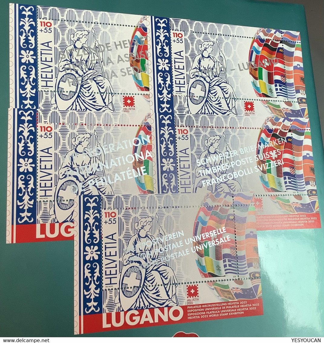 SERIE RARE DES 5 BLOC FEUILLET: „2022 Weltausstellung Helvetia Lugano“ (Suisse Switzerland Exposition De Timbres BF - Blocks & Sheetlets & Panes