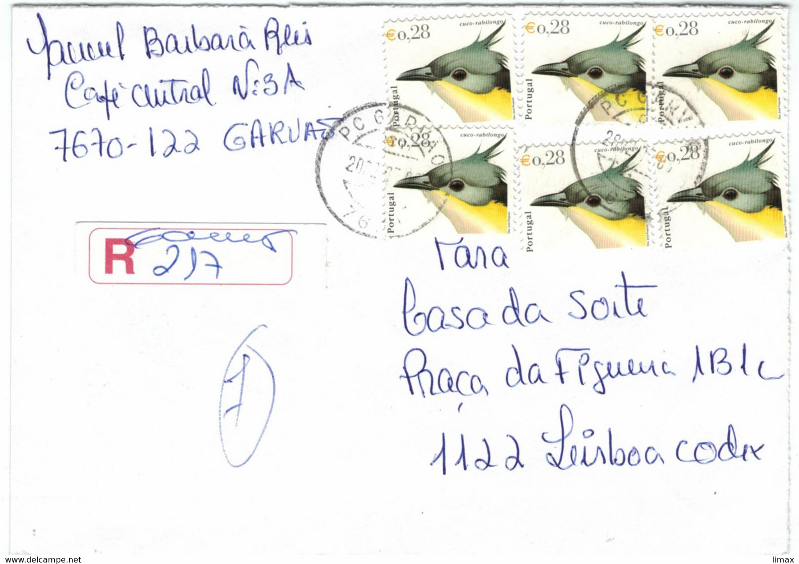 Garvao Reko 2002 > Lisboa Via Ourique - Häherkuckuck Clamator Glandarius Cuco-rabilongo - Seltene 6-fach Frankierung - Cartas & Documentos