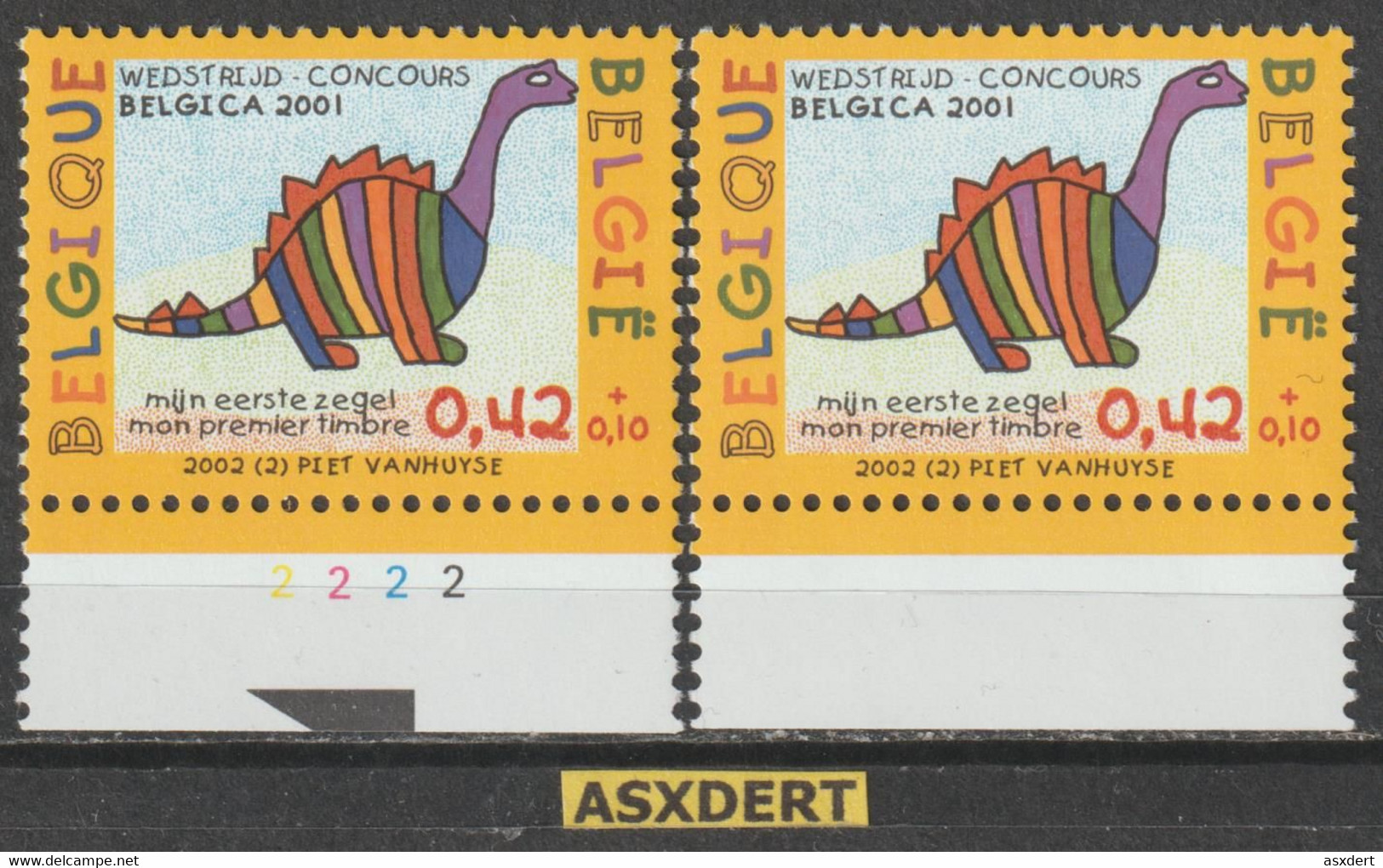 België N° 3056 **  2x Mijn Eerste Zegel. Plaat N°2 + 1x Gewoon - 2001-2010