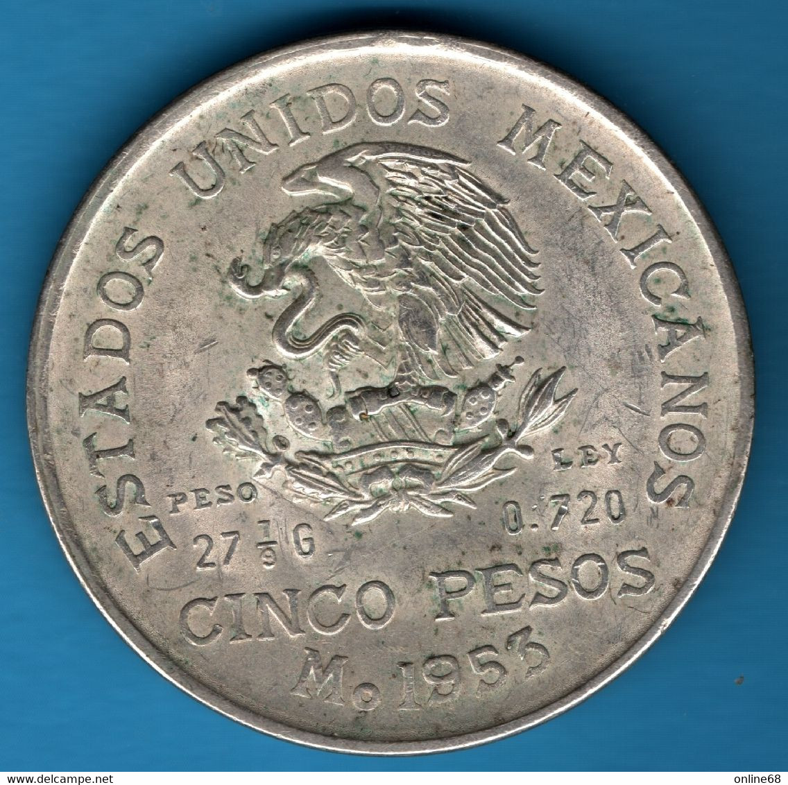 MEXICO 5 PESOS 1953 KM# 467  HIDALGO Argent 720‰ Silver - Mexique