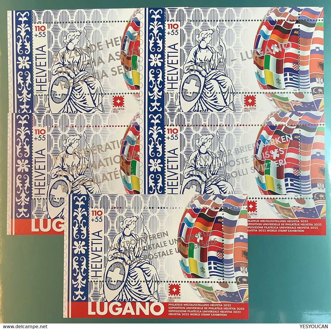 RARE 2022 SET OF 5 MINIATURE SHEET: „Weltausstellung Helvetia Lugano“ (Switzerland Stamp Exhibition Souvenir Sheet - Blocs & Feuillets