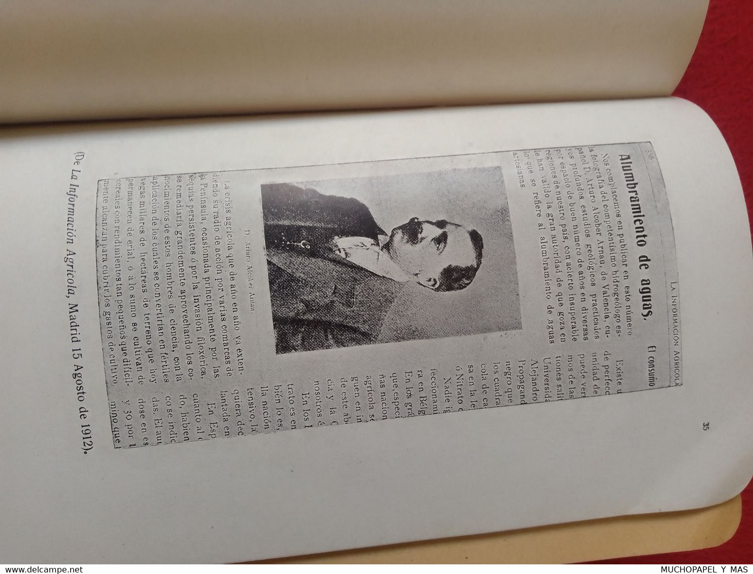 ANTIGUO LIBRO PUBLICACIÓN...ALUMBRAMIENTO DE AGUAS ARTURO ALCOBER HIDRÓSCOPO-GEOGNOSTA VALENCIA RIEGOS, SPAIN WATE EAU..