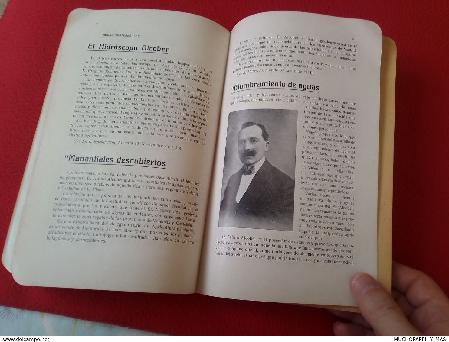 ANTIGUO LIBRO PUBLICACIÓN...ALUMBRAMIENTO DE AGUAS ARTURO ALCOBER HIDRÓSCOPO-GEOGNOSTA VALENCIA RIEGOS, SPAIN WATE EAU..