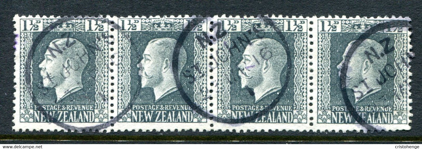 New Zealand 1915-30 KGV - Recess - P.14 X 14½ - Wide Wmk. - 1½d Grey-slate Strip Used (SG 431b) - Used Stamps