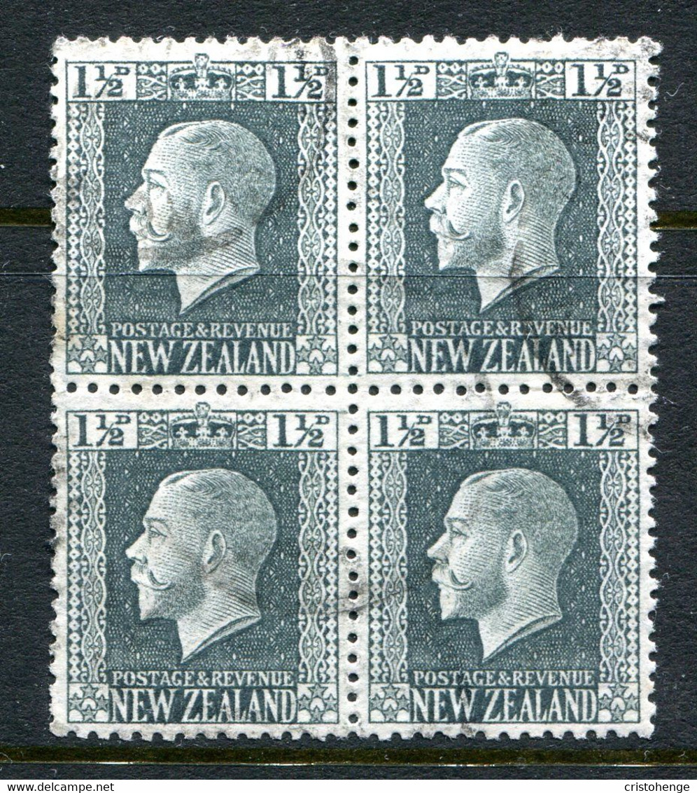 New Zealand 1915-30 KGV - Recess - P.14 X 14½ - Wide Wmk. - 1½d Grey-slate Block Used (SG 431b) - Used Stamps