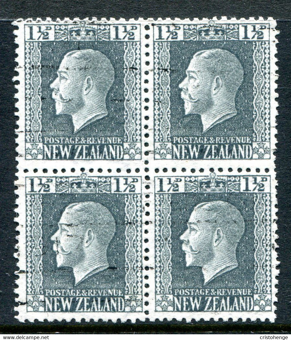 New Zealand 1915-30 KGV - Recess - P.14 X 14½ - Wide Wmk & No Wmk. - 1½d Grey-slate Block Used (SG 431b/ba) - Used Stamps