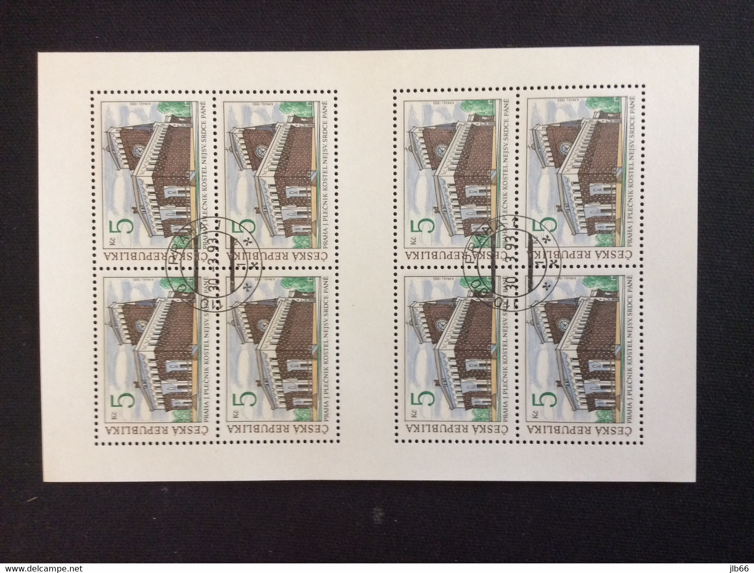 1993 Bloc-feuillet Oblitéré De 8 Timbres Eglise Du Sacré Cœur De Prague YT 6 - Blokken & Velletjes