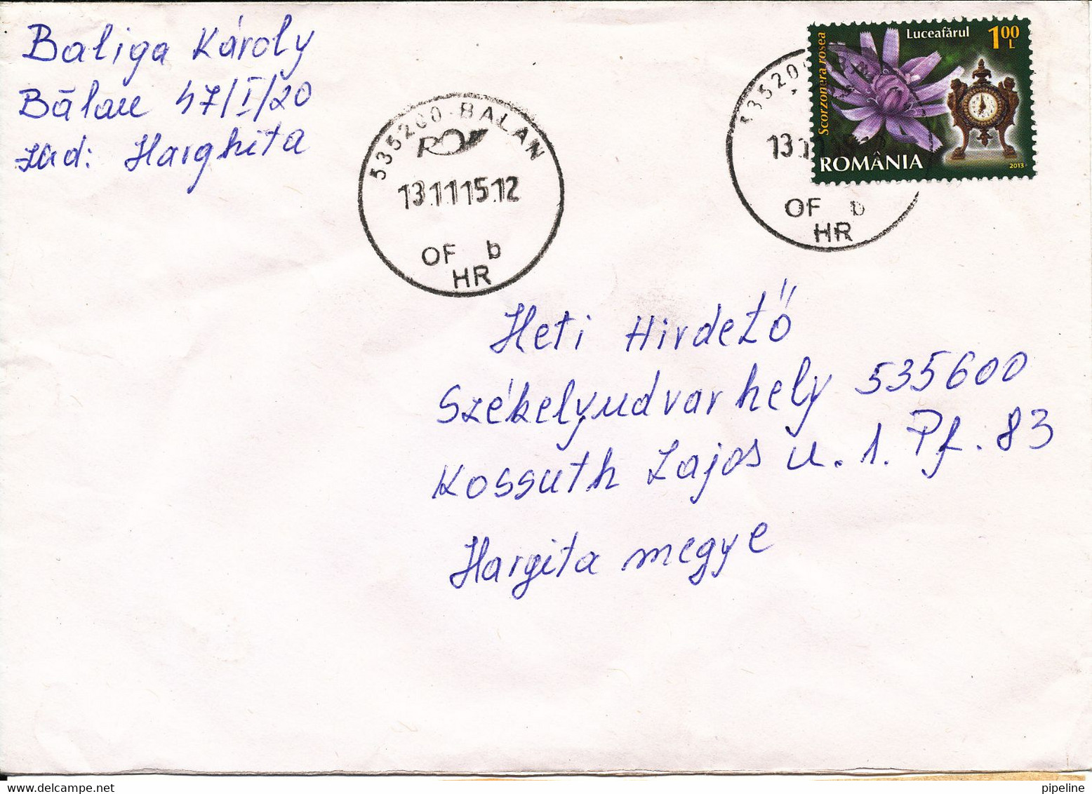 Romania Cover Balan 13-11-2015 Single Franked - Lettres & Documents