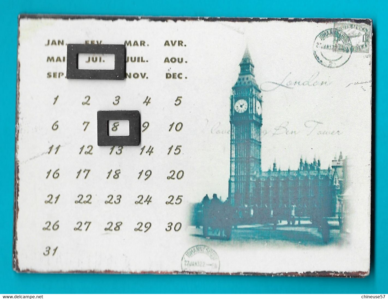 Plaque Magnet émaillée Aimantée Calendrier Londres Type Carte Postale - Plaques émaillées (après 1960)