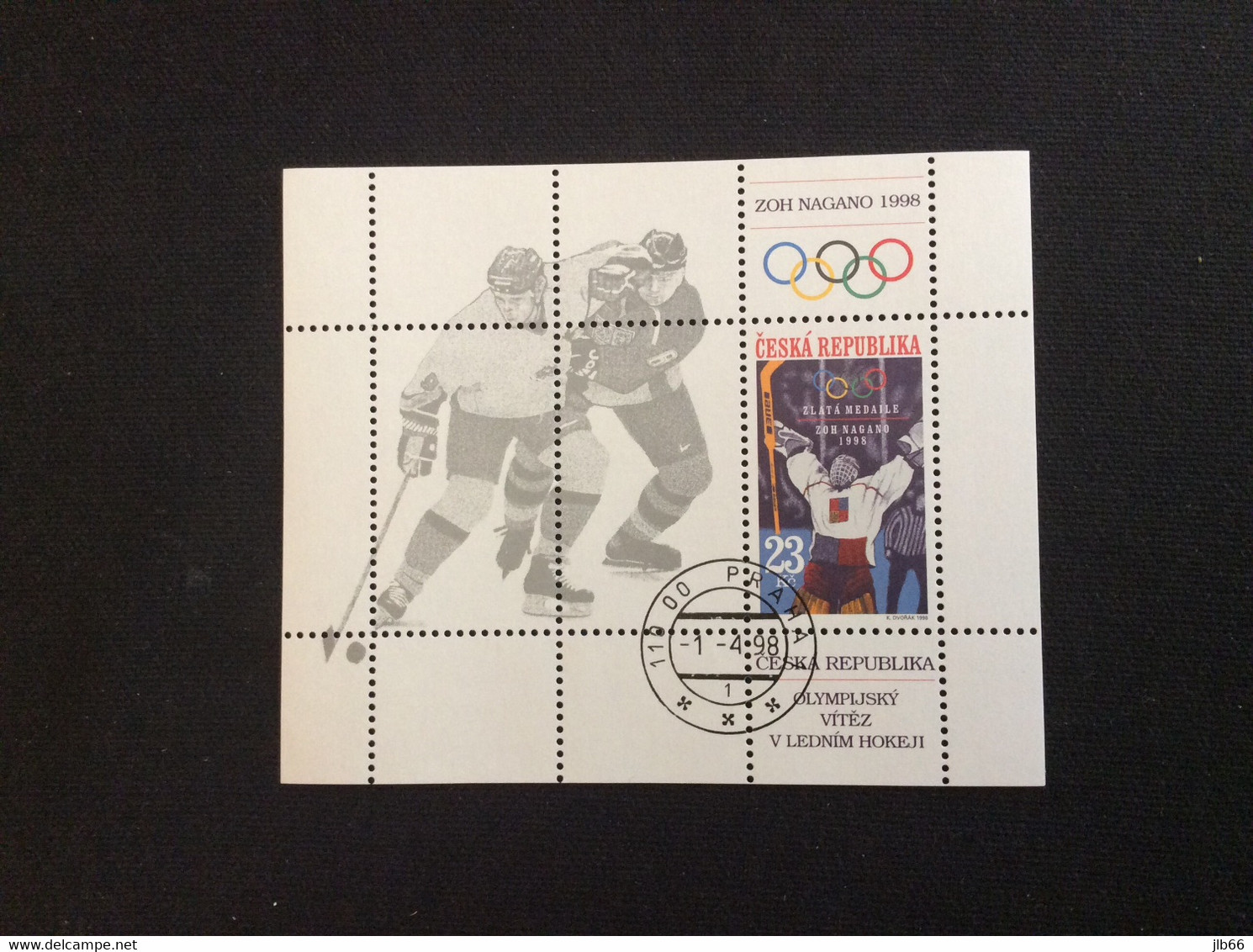 1998 Oblitéré BF 6 Praga Médaille D'or Hockey Sur Glace Aux J.O. De Nagano - Blocks & Sheetlets