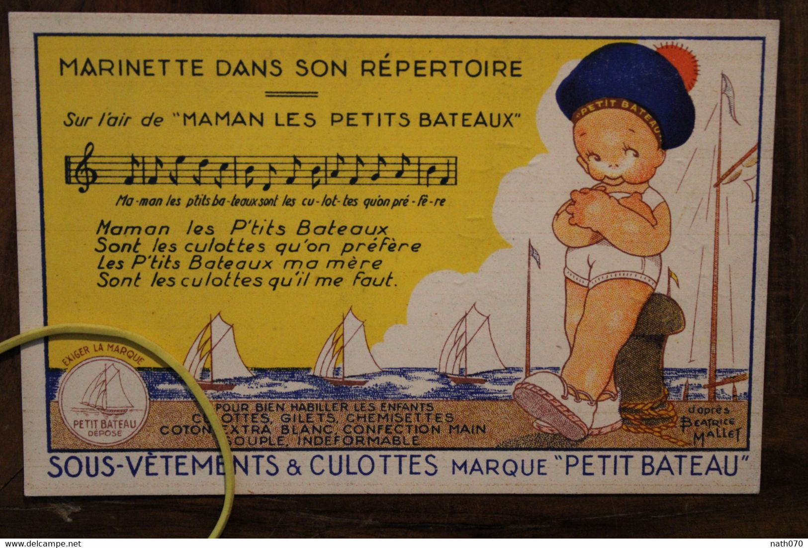 1910's CPA Ak Publicité Illustrateur Pub Petit Bateau Marinette Air De "Maman Les Petits Bateaux ..." Voyagée - Advertising