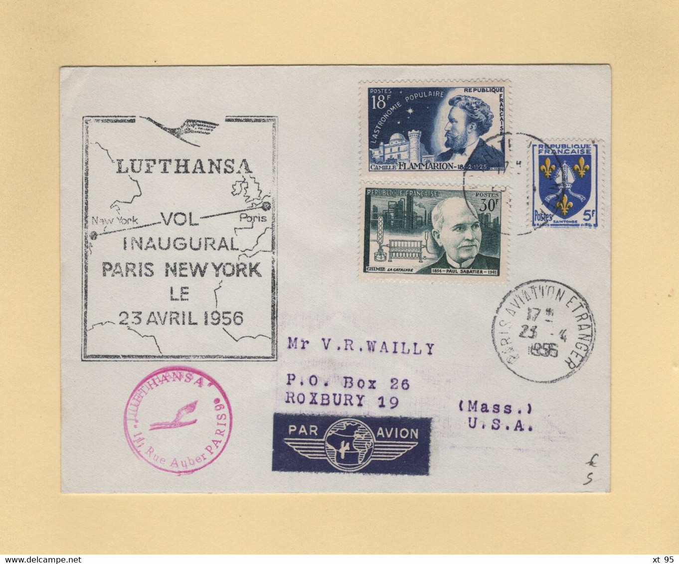 Vol Inaugural Paris New York - 23 Avril 1956 - Lufthansa - 1960-.... Cartas & Documentos