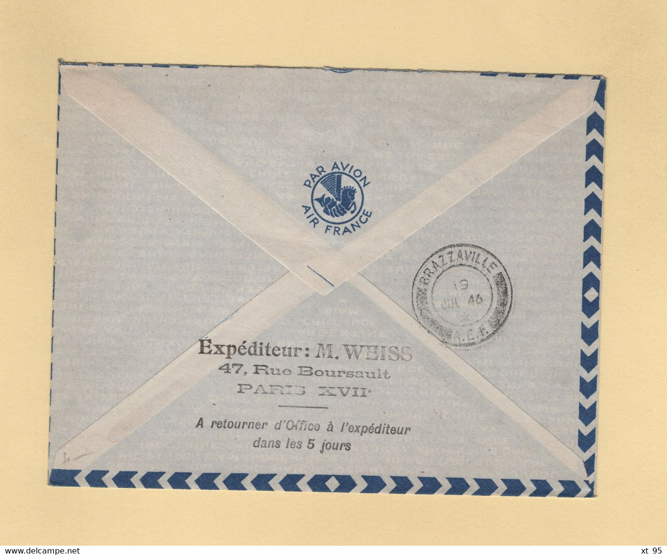 Service Rapide Inaugural Air France - Paris Brazzaville - 18-7-1946 - 1960-.... Briefe & Dokumente