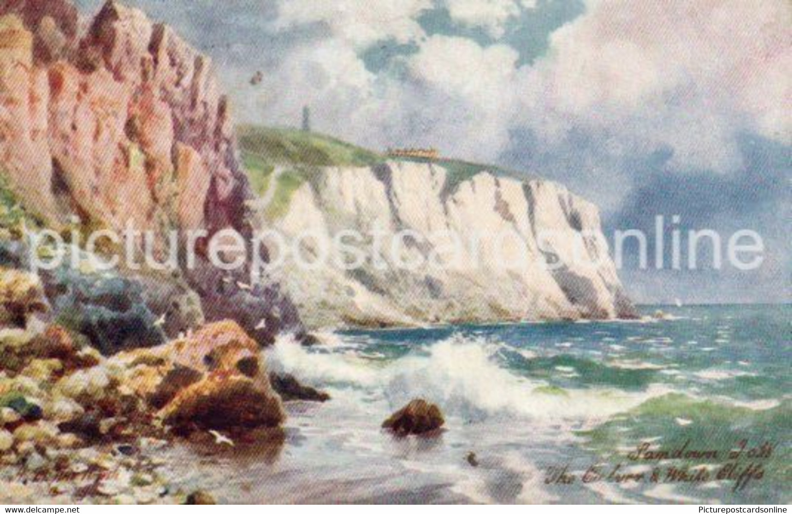 SANDOWN THE CULVER AND WHITE CLIFFS OLD COLOUR ART POSTCARD TUCK OILETTE 7588 - Sandown