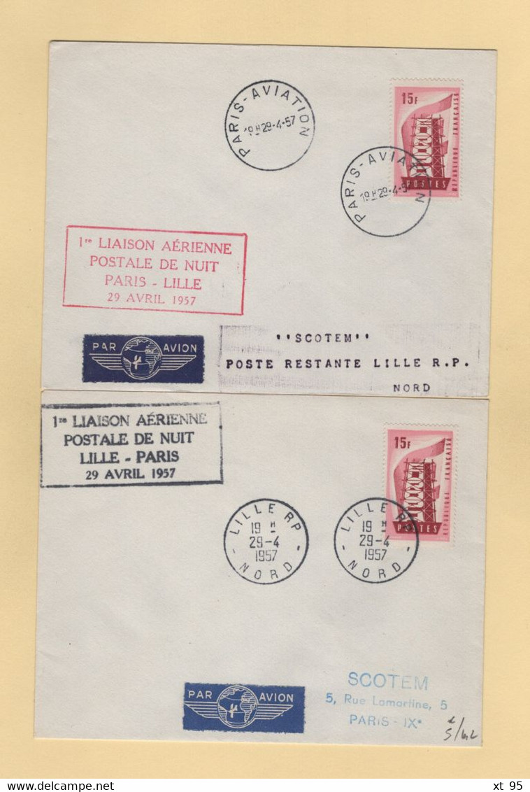 1er Vol Aller Retour - Paris Lille - 29-4-1957 - 1960-.... Covers & Documents
