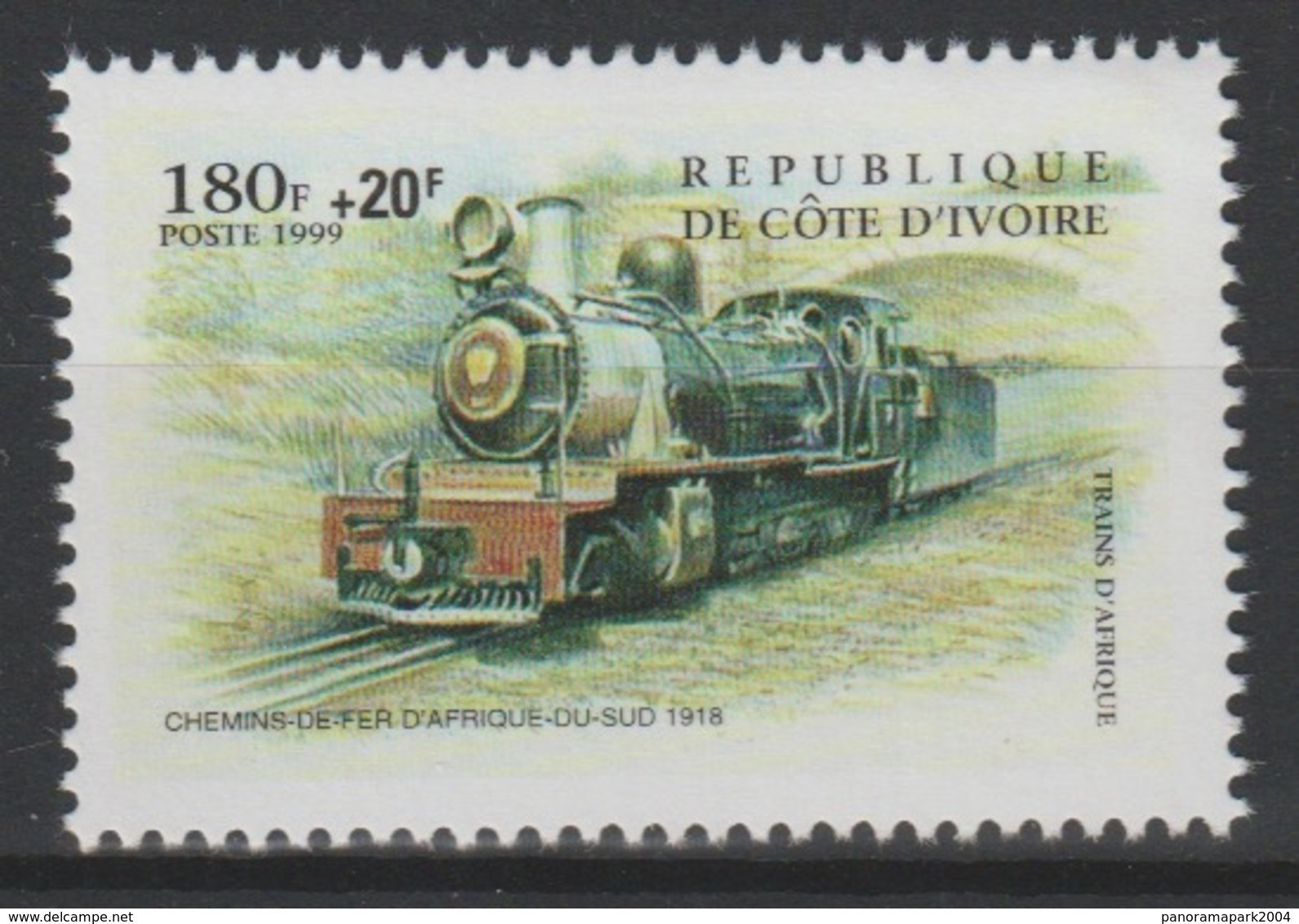 Côte D'Ivoire Ivory Coast 1999 Trains Eisenbahn Railways Mi. A1201 180+20 F Surchargé Overprint Aufdruck - Trenes