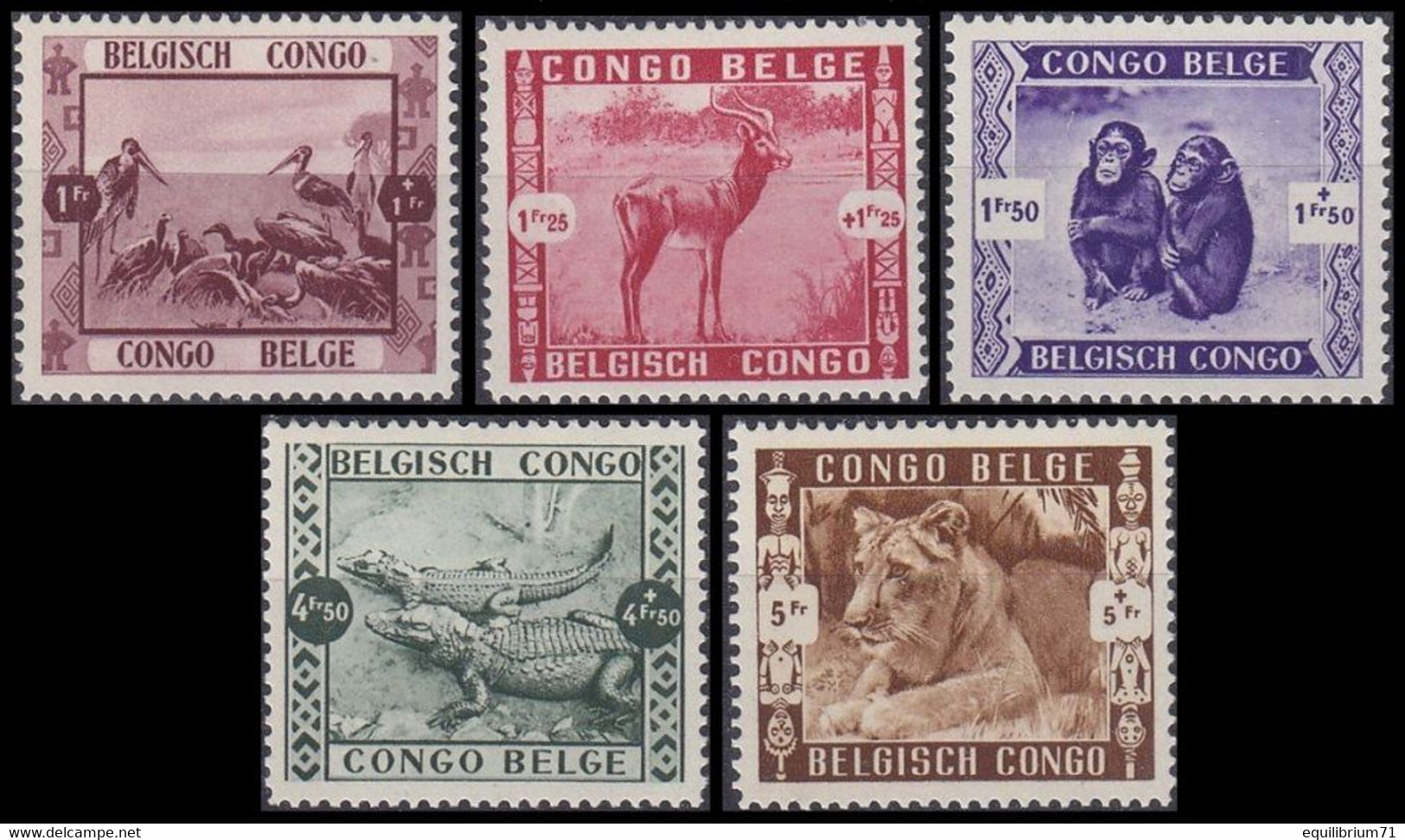 209/213** - Jardin Zoologique De Leopoldville/Dierentuin Van Leopoldstad - Échassiers,Impala,Singes,Crocodilles,Félin - Unused Stamps