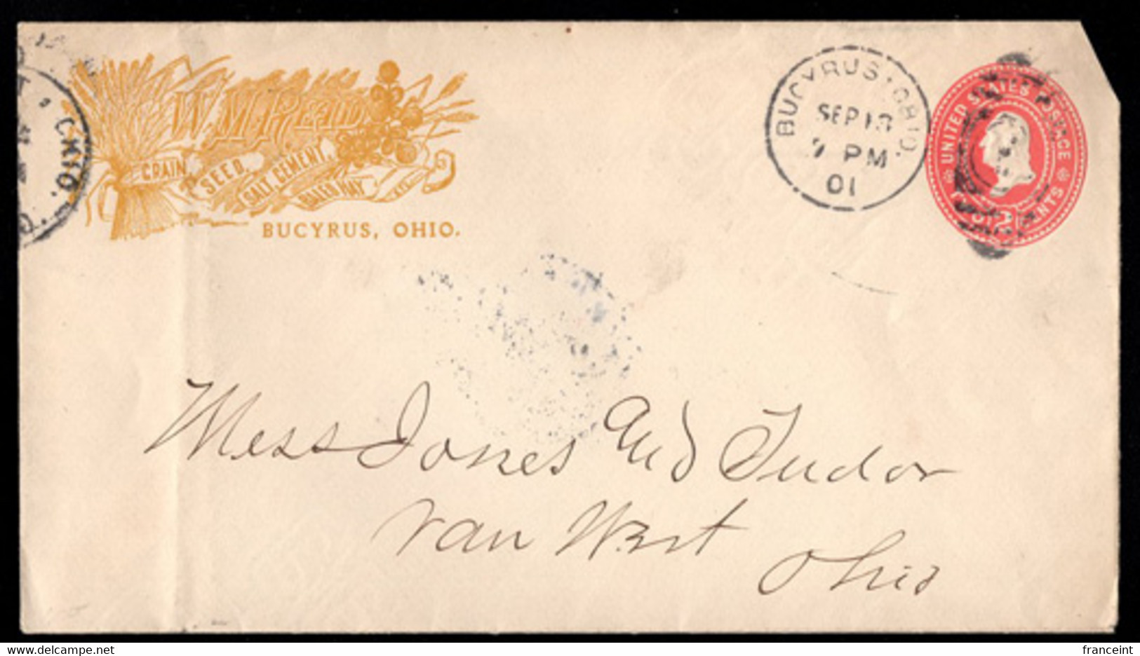 U.S.A.(1901) Sheaves Of Wheat. Hay. Salt. 2 Cents Postal Stationery With Advertising. "W.M. Read. Grain, Seed, Salt - 1901-20