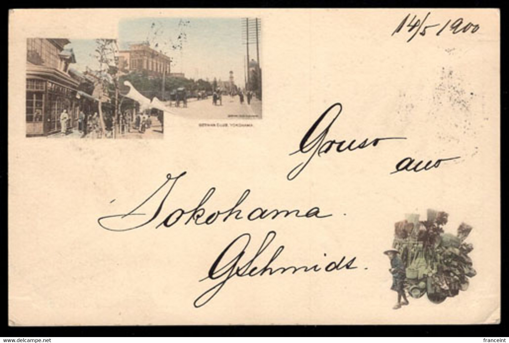 JAPAN(1900) German Club In Yokohama. Lovely 4 Sen Postal Card With Color Illustration On Back. - Omslagen