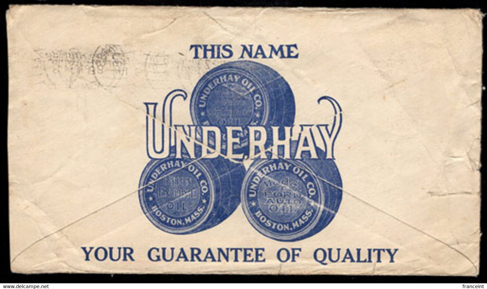 U.S.A.(1917) Barrels Of Oil. 2c Postal Stationery Envelope With Illustrated Ad On Reverse For Underhay Oil, Boston, Mass - 1901-20