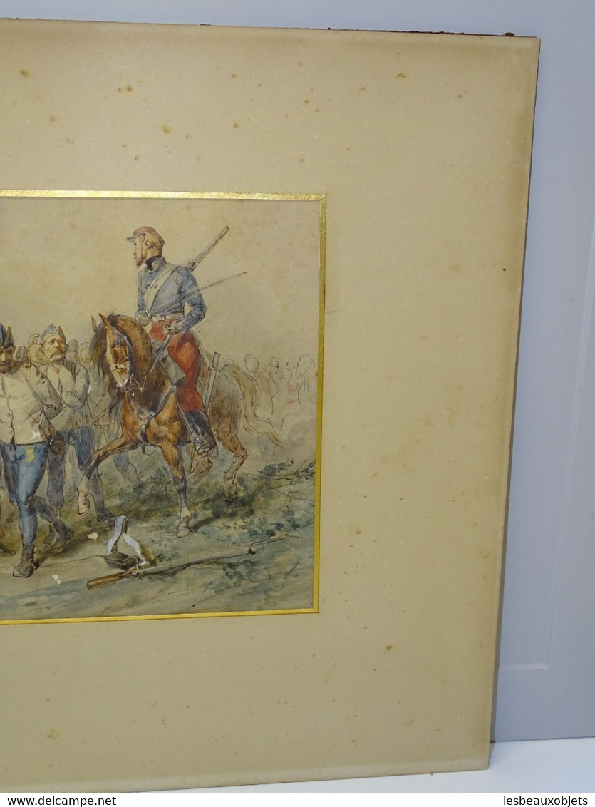 * ESQUISSE AQUARELLEE COLLEE SUR CARTON Signée ANDRIEUX SOLDATS 1870 XIXe    E