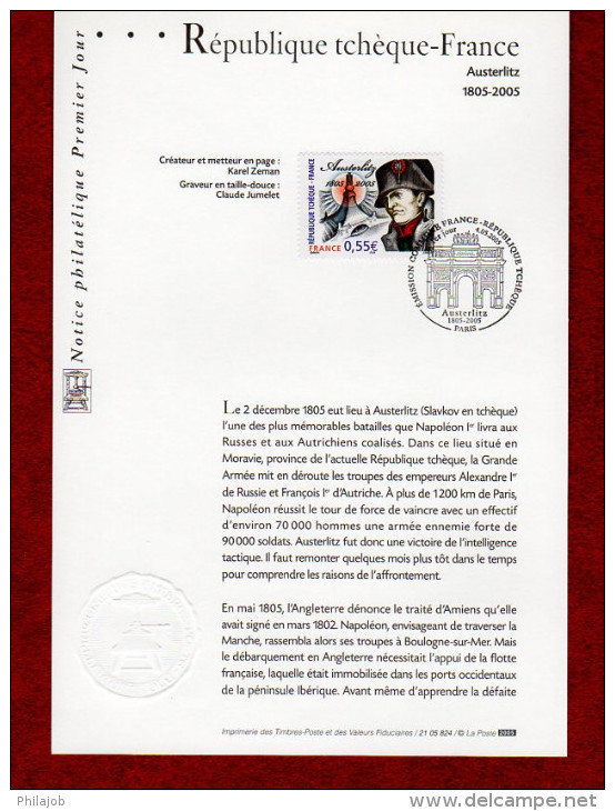 " FRANCE - TCHEQUIE NAPOLEON AUSTERLITZ " Sur Notice Officielle 1° Jour De 2005  N°YT 3782 Parf état FDC A SAISIR - Napoleón