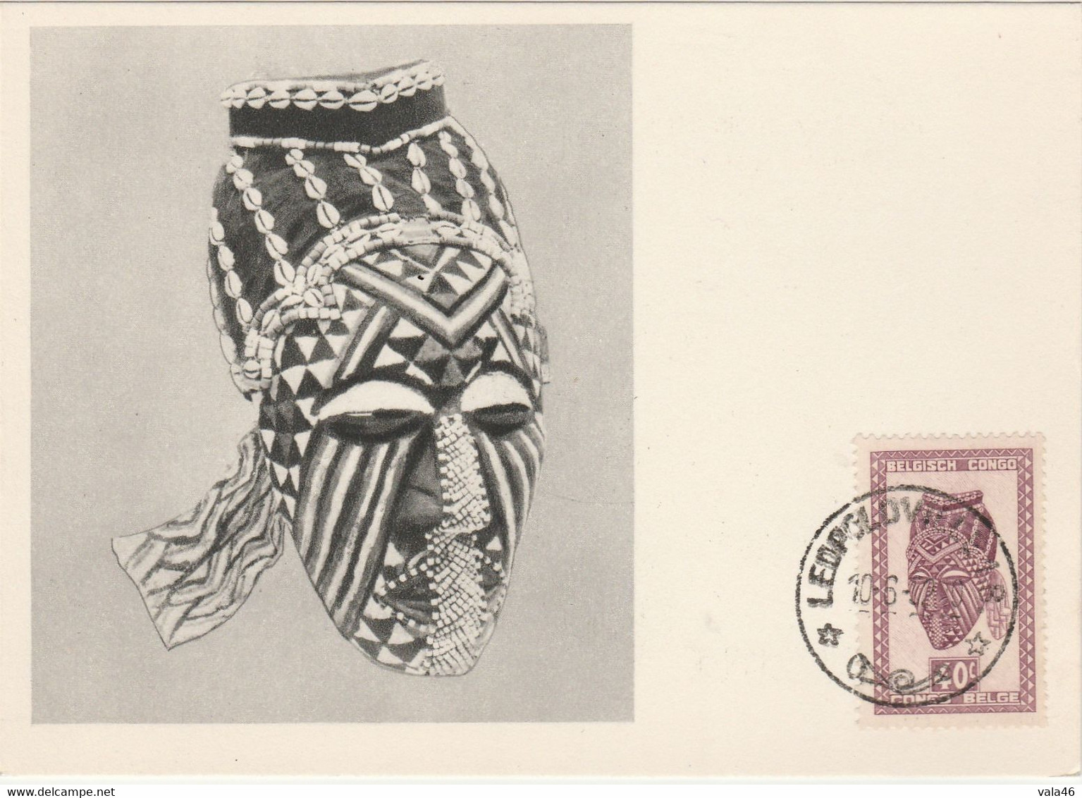 CONGO BELGE  CARTE MAXIMUM -MASQUE POLYCHROME  TRIBU  BA-KUBA - Used Stamps
